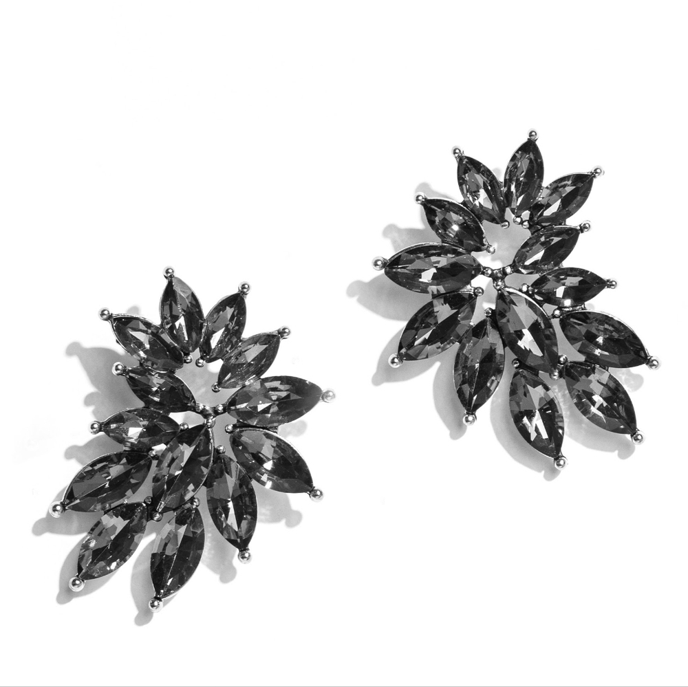 Fire Hazard Silver Post Earrings   NWT SALE. Smokey Rhinestones!!!